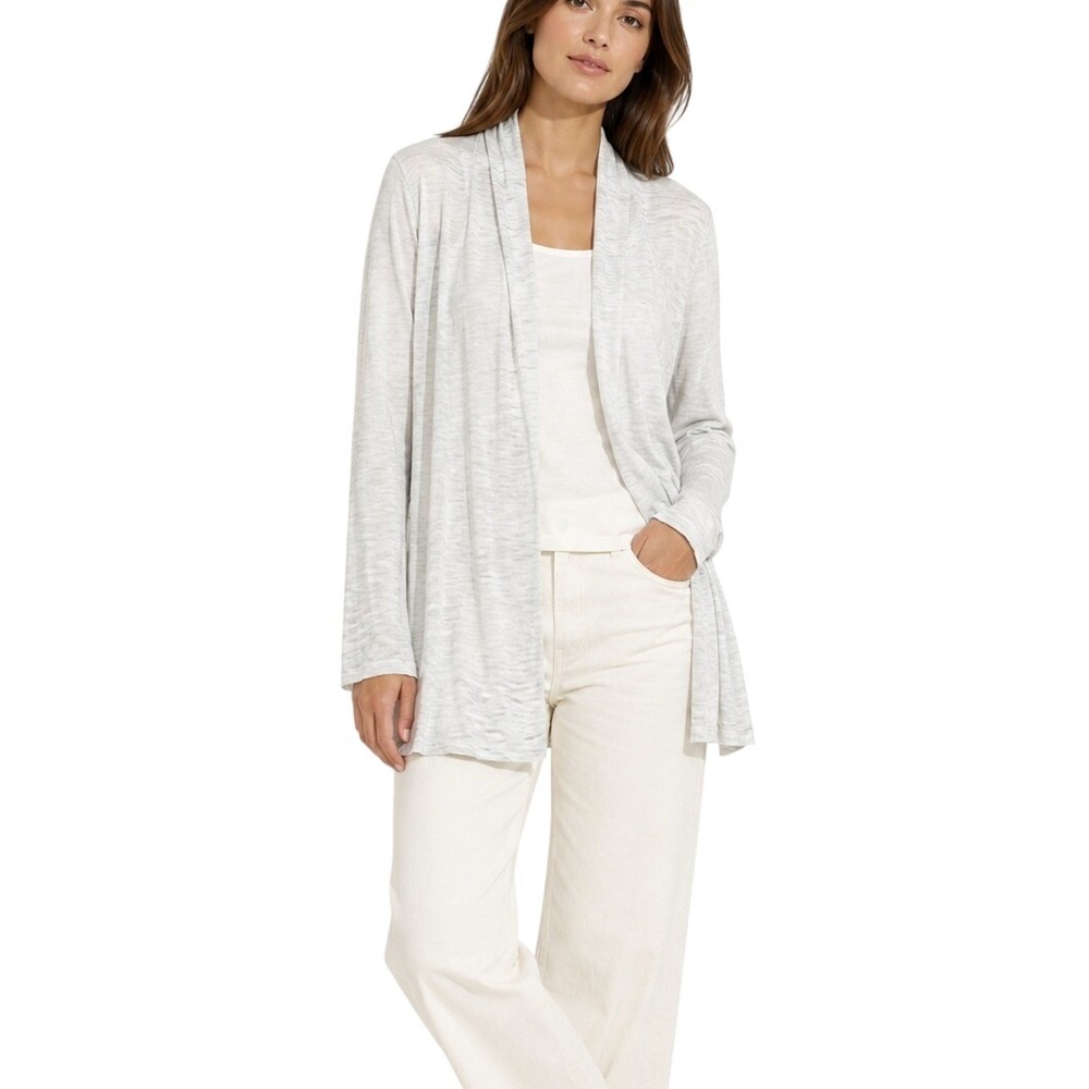 hessnatur White Knit Open Front Long Sleeve Cardigan 100% Cotton Women 38 / US 8